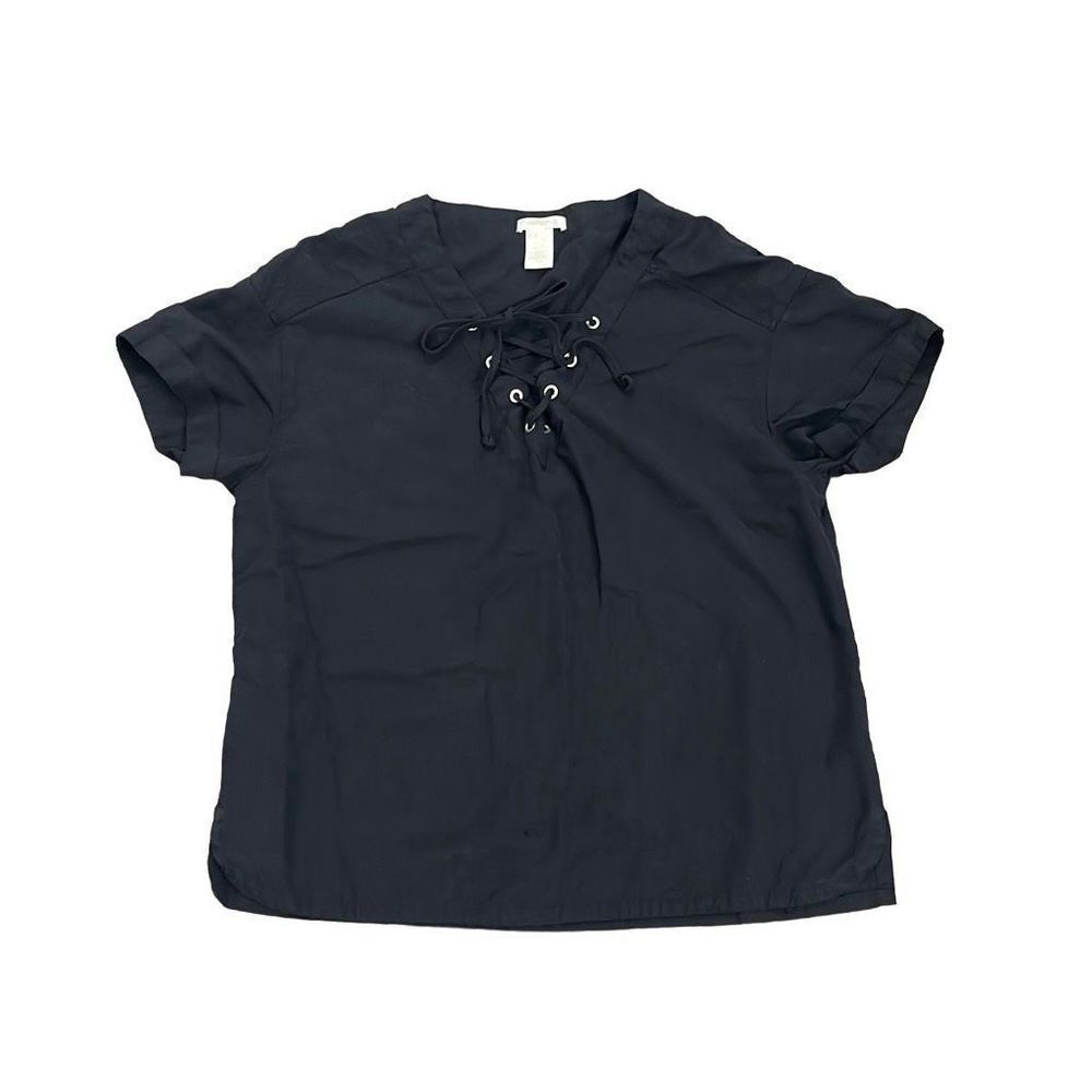 Matt’s M Medium Black Short Sleeve tie Detail Heavyweight Blouse